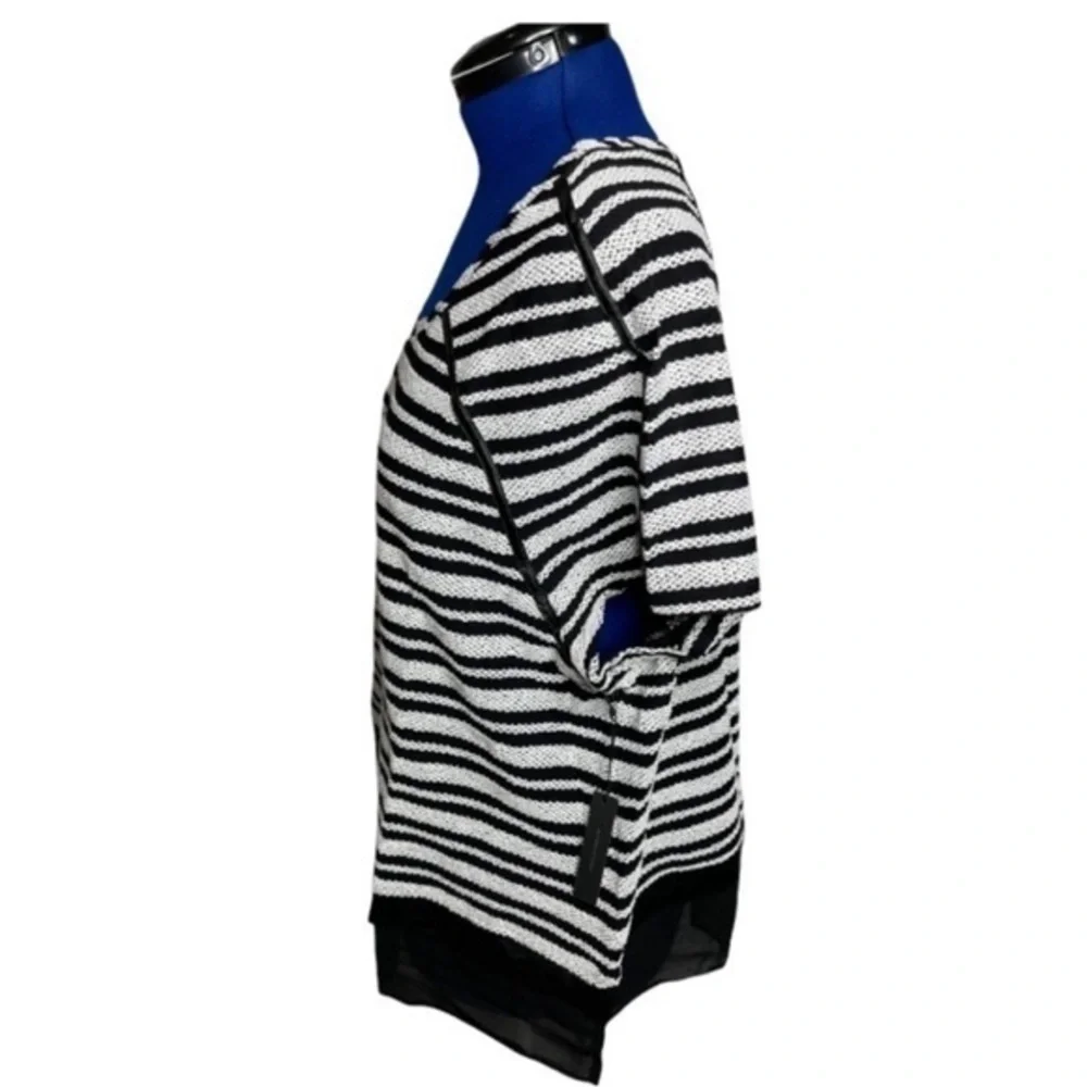 NWT Tart 4X black/white stripe faux leather trim layered look hi-low sweater top